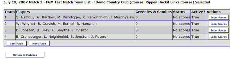 enter team scores by player for golf teams in a golf match